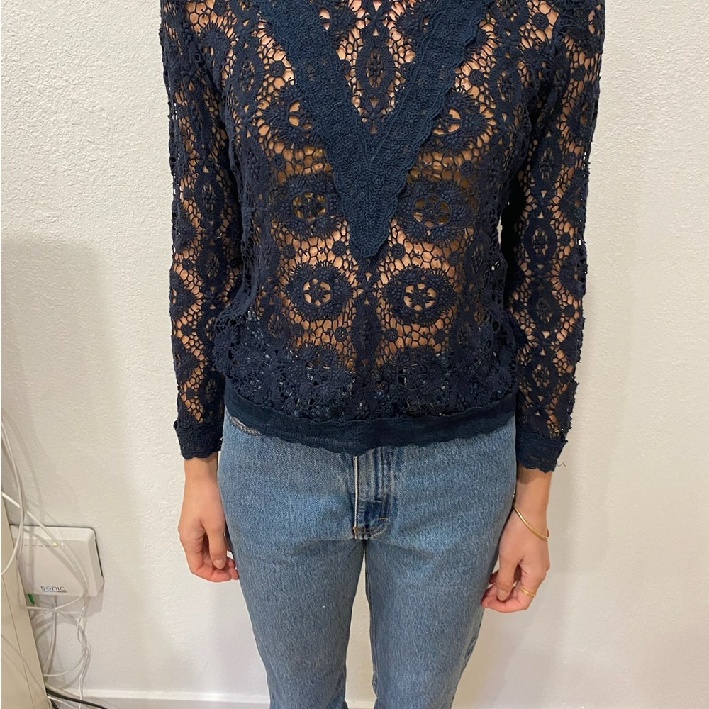 Maje Elegant Navy Lace Women's Top